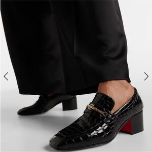 Christian Louboutin MJ MOC Brown Croc-Embossed Loafers with Gold Chain